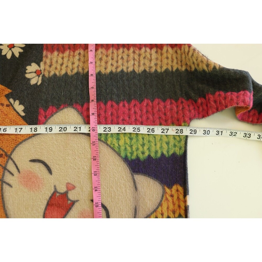 YESNO Womens Whimsical AOP Cat Print Button Oversize Sweater Wool Blend - Picture 7 of 11